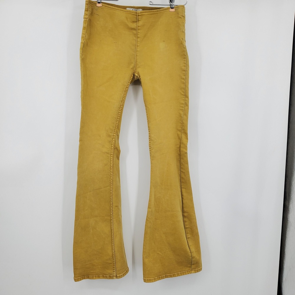 Free People Penny Pull On Flare Jeans Mustard Yellow Bell Bottom Pants 28 Boho